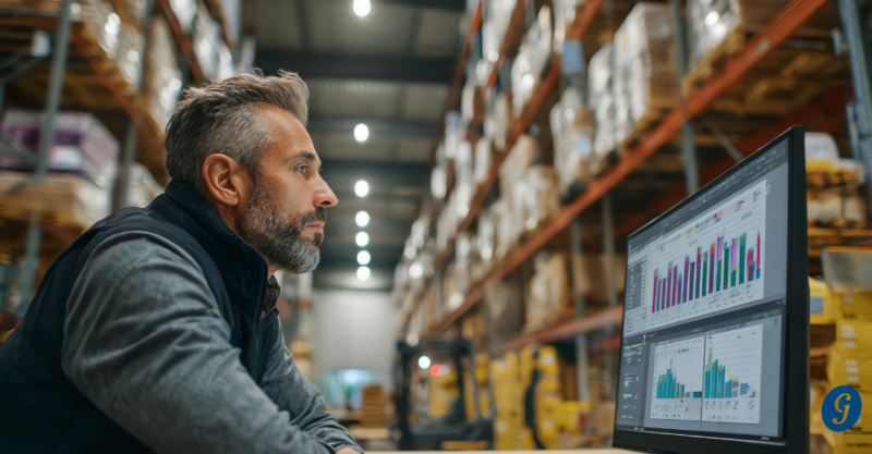 man at a desk with a computer in the middle of a warehouse cjg partners vendor redundancy supply chain