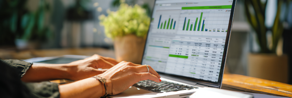 woman's hands typing on a laptop with bookkeeping software on the screen and a calculator in the foreground Bookkeeping Services for Schaumburg Small Businesses That Actually Make Sense bookkeeping services schaumburg