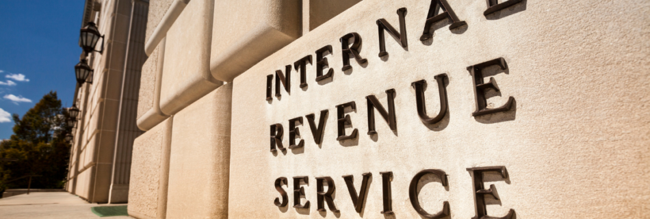 American flag with an envlope in the foreground that says IRS What to Do When You Get an IRS Notice cjg partners